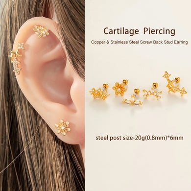 1 Piece Star Copper Gold Color Zircon Women's Piercings Earrings h5 Picture5