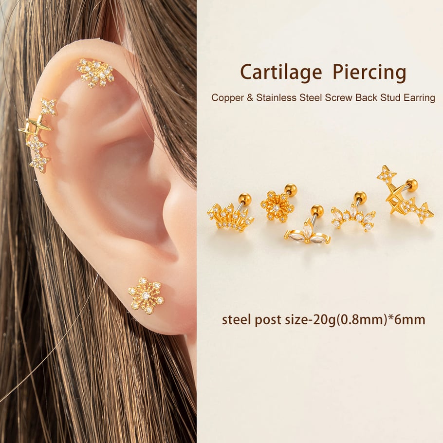 1 Piece Star Copper Gold Color Zircon Women's Piercings Earrings Picture5