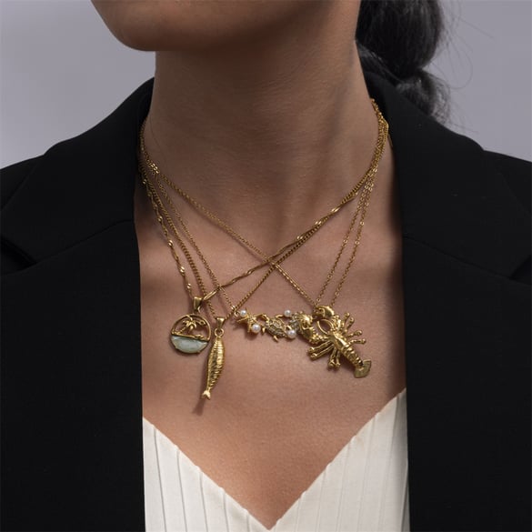1 pezzo di collana con ciondolo color oro in acciaio inossidabile