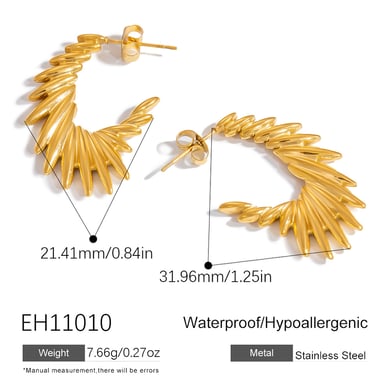 1 Pair Stainless Steel Gold Color Hoop Earrings h5 Picture2
