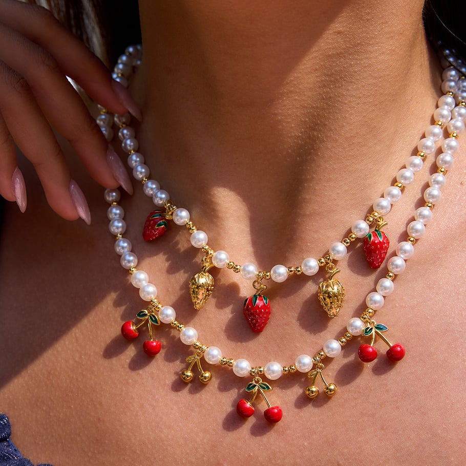 1 Piece Romantic Cherry Stainless Steel Gold Color Women's Pendant Necklaces Picture2
