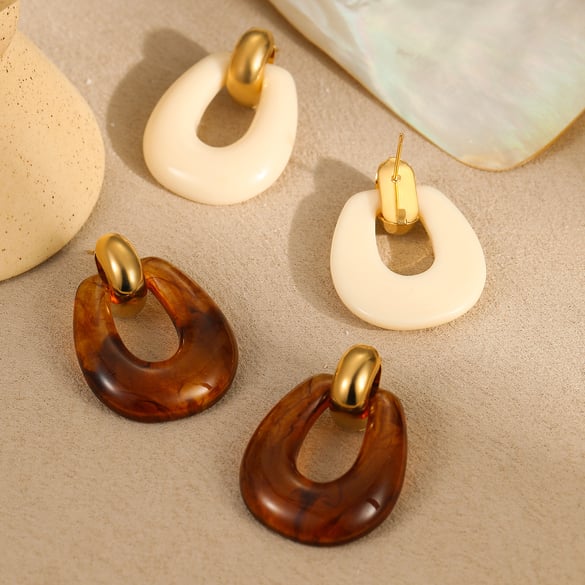 Simple Series Daily Stainless Steel Gold Color Women's Drop Earrings 2