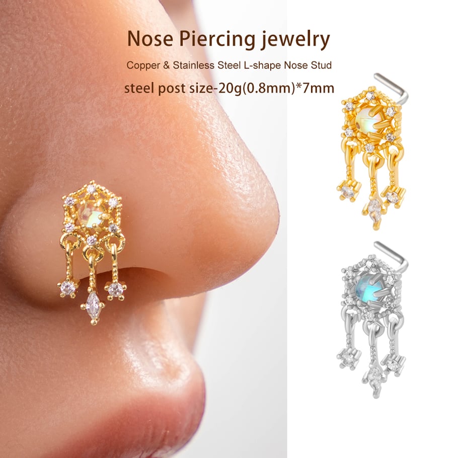 1 pièce de piercing de nez délicat en cuivre doré et zircon pour femme Image4