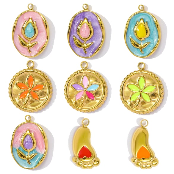 1 Piece Luxurious Series DIY Flower Stainless Steel Gold Color Women's Pendants