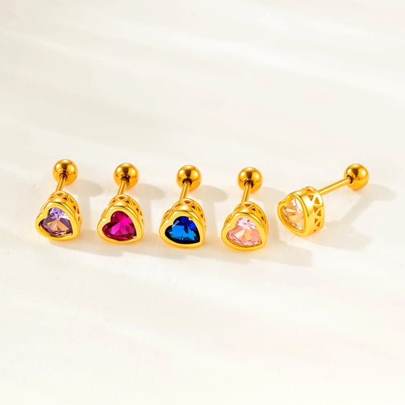 1 Piece Classic Heart Copper Zircon Women's Piercing Earrings 2