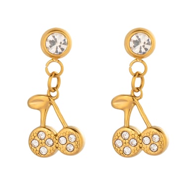 1 Pair Cherry Stainless Steel Gold Color Drop Earrings h5 Picture5