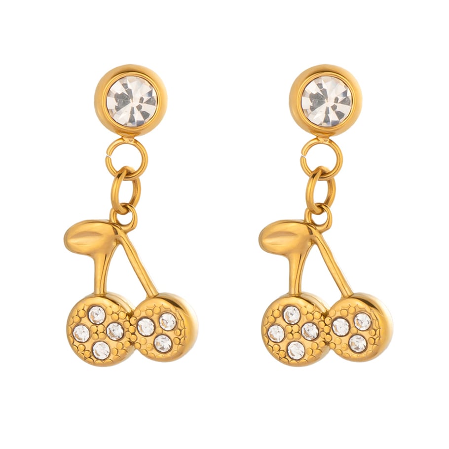 1 Pair Cherry Stainless Steel Gold Color Drop Earrings Picture5