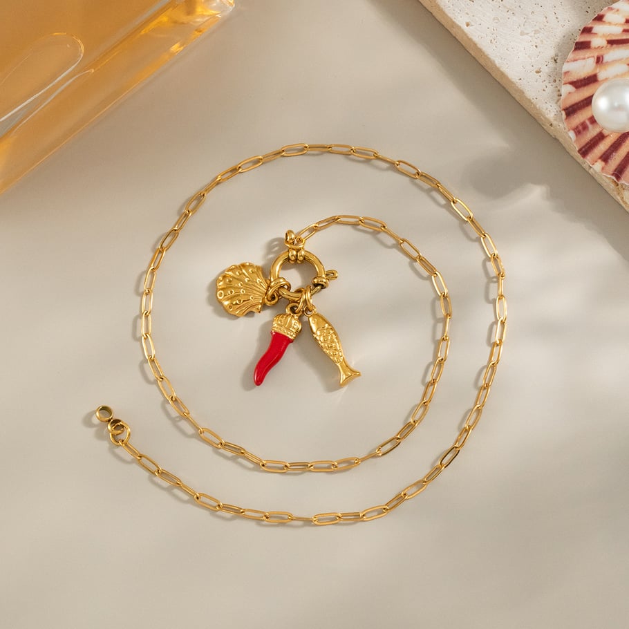 1 Piece Chill Charm Stainless Steel Gold Color Pendant Necklace Picture4