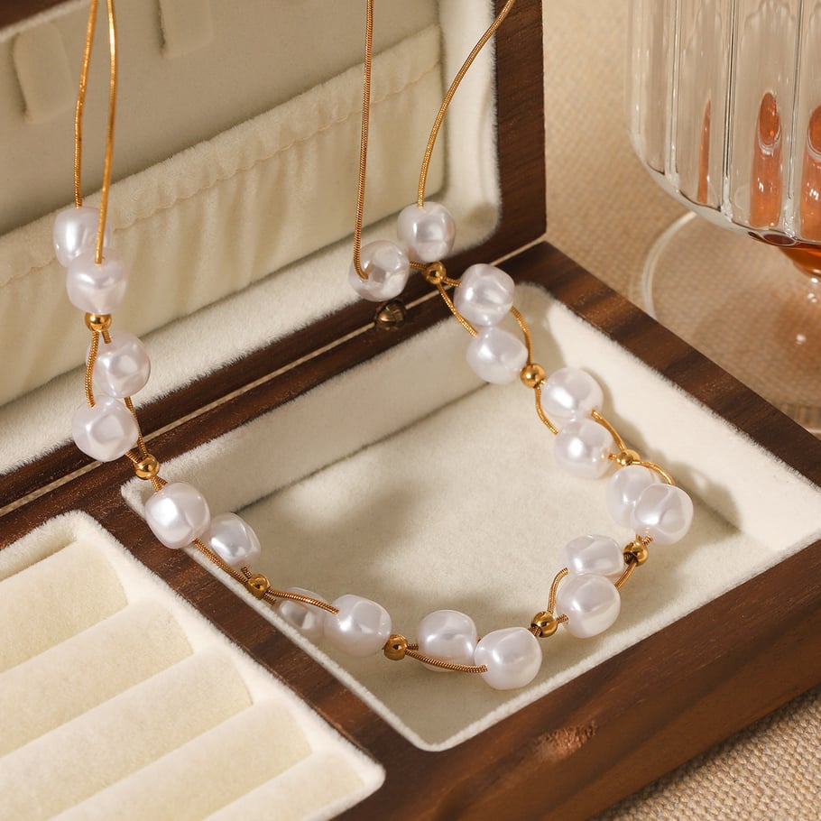 Daily Beads Stainless Steel   Gold Color  Pearl Women's Beaded Necklaces Picture4