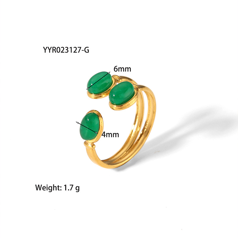 1 anello regolabile in acciaio inossidabile color oro con pietra naturale 
