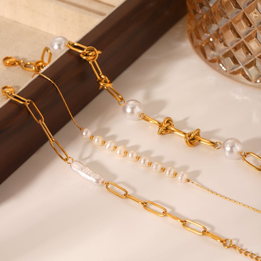 1 Paar Simple Series Daily Beads Edelstahl Goldfarben Perlen Damen Perlenarmbänder Bild5