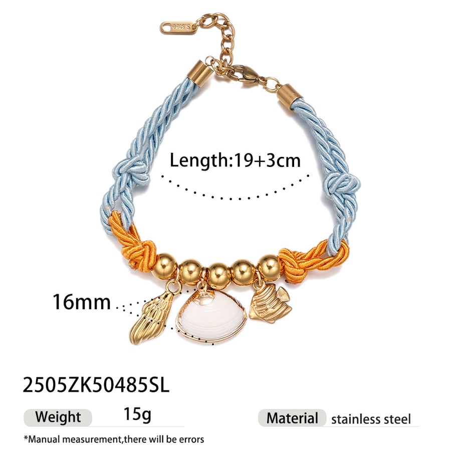 Pulsera con dije de concha de color dorado y acero inoxidable oceánico de 1 pieza 