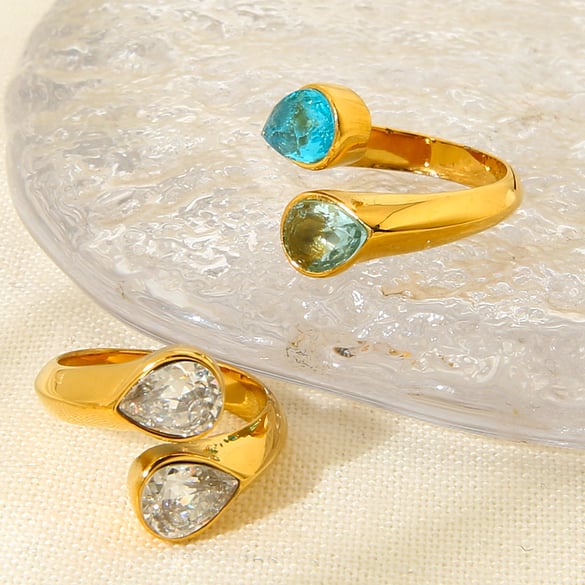 Light Luxury Water Drop Shape Stainless Steel Women's Ring 2