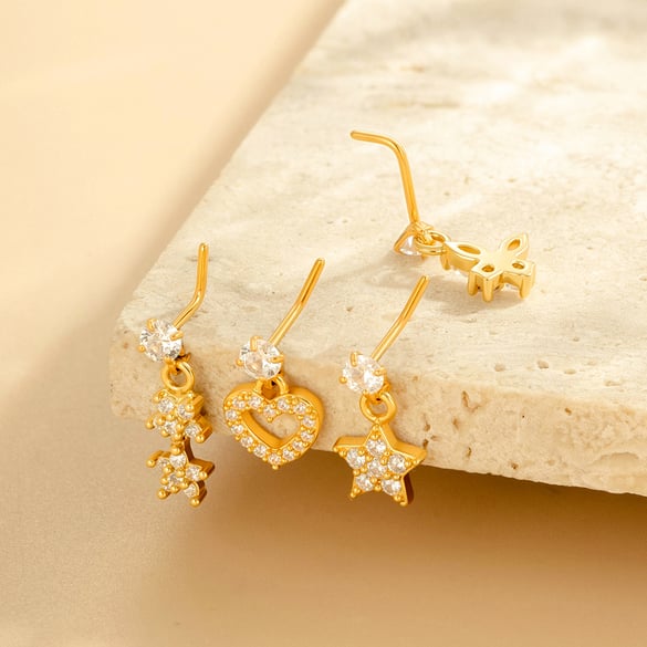 1 Paar Simple Series Simple Heart Kupfer Gold Farbe Zirkon Damen Nasenstecker