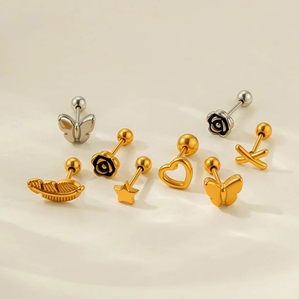 1 pezzo di orecchini piercing in acciaio inossidabile color oro 2