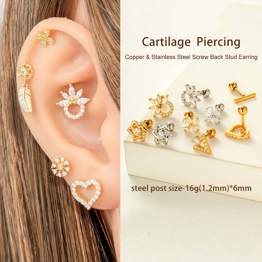 Boucles d&#39;oreilles piercing en zircon couleur cuivre or 1 pièce Image4