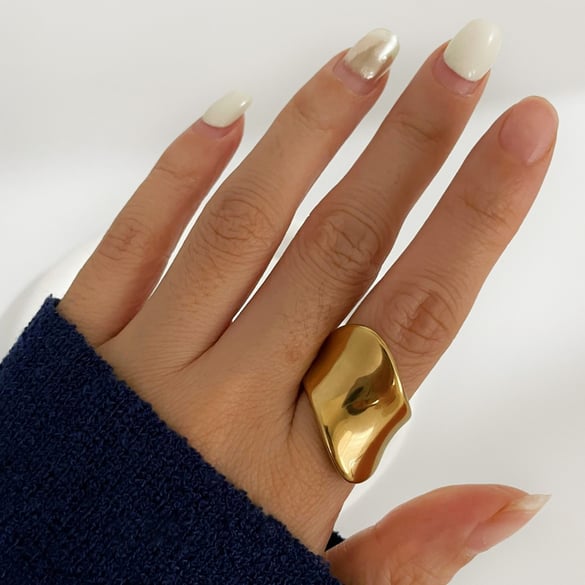 1 Piece Simple Stainless Steel Gold Color Statement Ring