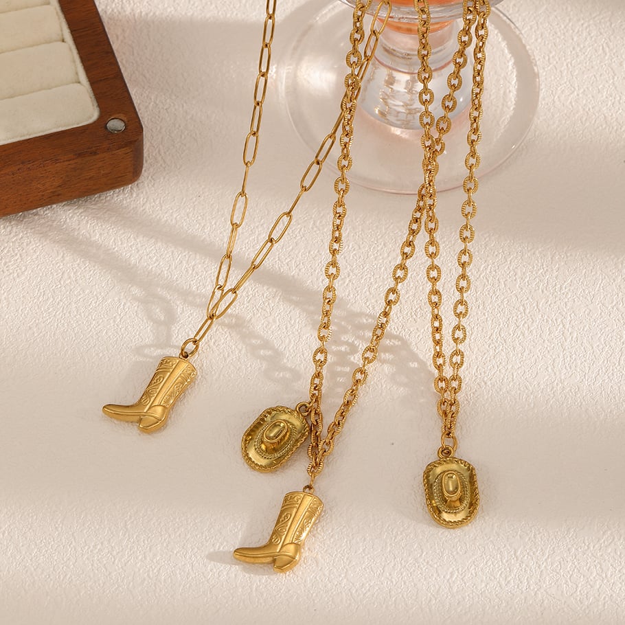 1 stuk laars roestvrij staal goudkleurige hanger ketting Afbeelding2