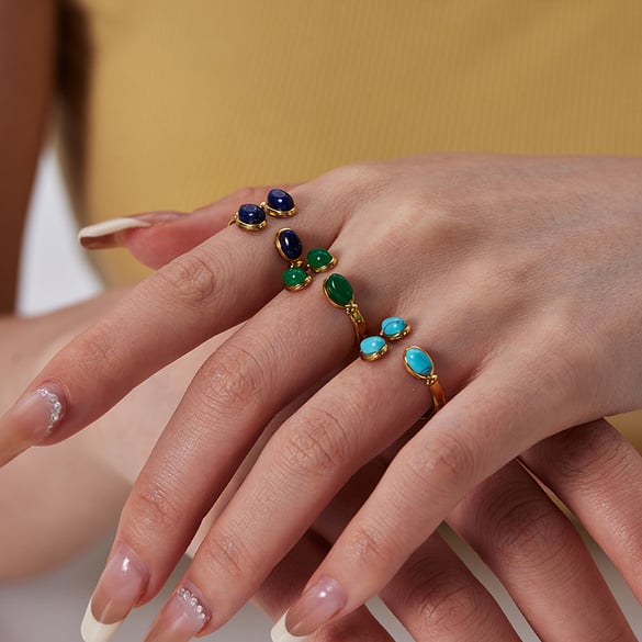 1 Piece Stainless Steel Gold Color Natural Stone Adjustable Ring 2
