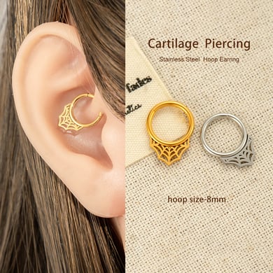 1 Piece Cobweb Stainless Steel Gold Color Women's Hoop Earrings h5 Picture5