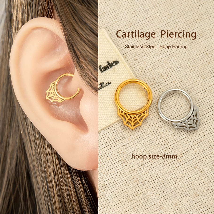1 Piece Cobweb Stainless Steel Gold Color Women's Hoop Earrings Picture5