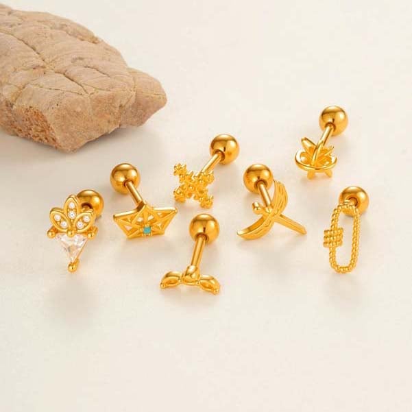 1 Piece Lustrous Cross Copper Gold Color Zircon Women's Piercings Earrings Picture4