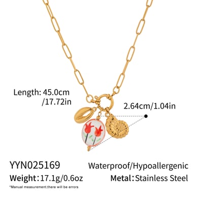 1 Piece Romantic Flower Stainless Steel  Gold Color Pendant Necklace h5 