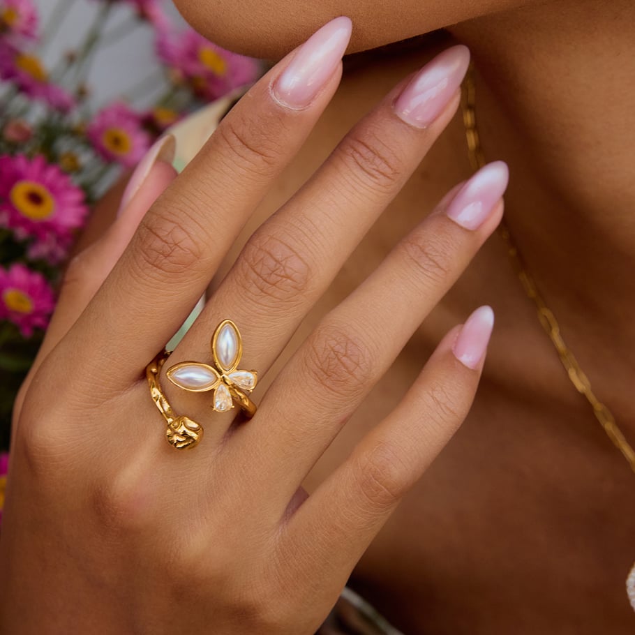 1 Piece Elegant Butterfly Stainless Steel Gold Color Statement Rings Picture5