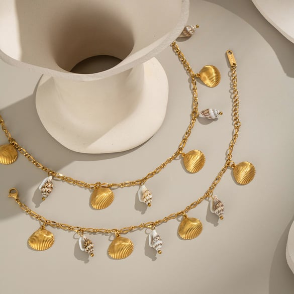 1 Piece Oceanic Shelll Stainless Steel Gold Color Charm Bracelet 2