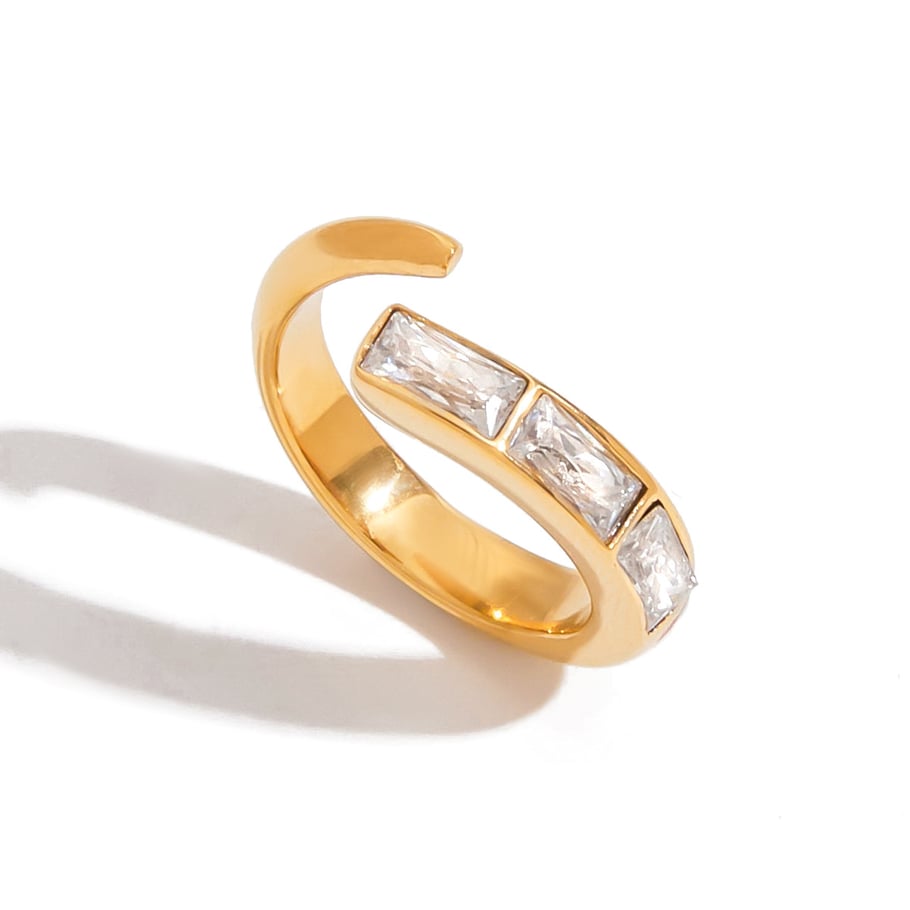 Bague géométrique rétro en acier inoxydable couleur or pour femme, 1 pièce, avec pierres précieuses 
