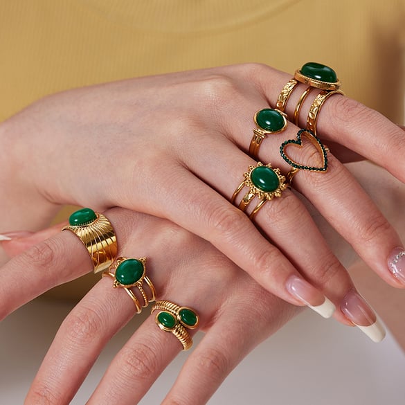 1 Piece Stainless Steel Gold Color Natural Stone Adjustable Ring 2