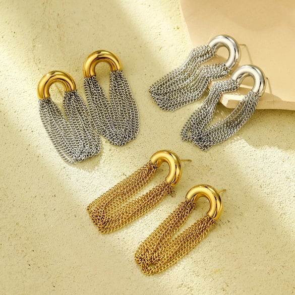 Quaste Edelstahl Gold Farbe frauen Baumeln Ohrringe