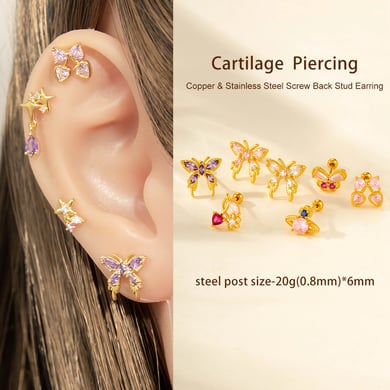 Pendientes de mariposa de acero y titanio con circonitas para mujer (1 unidad) h5 Imagen5