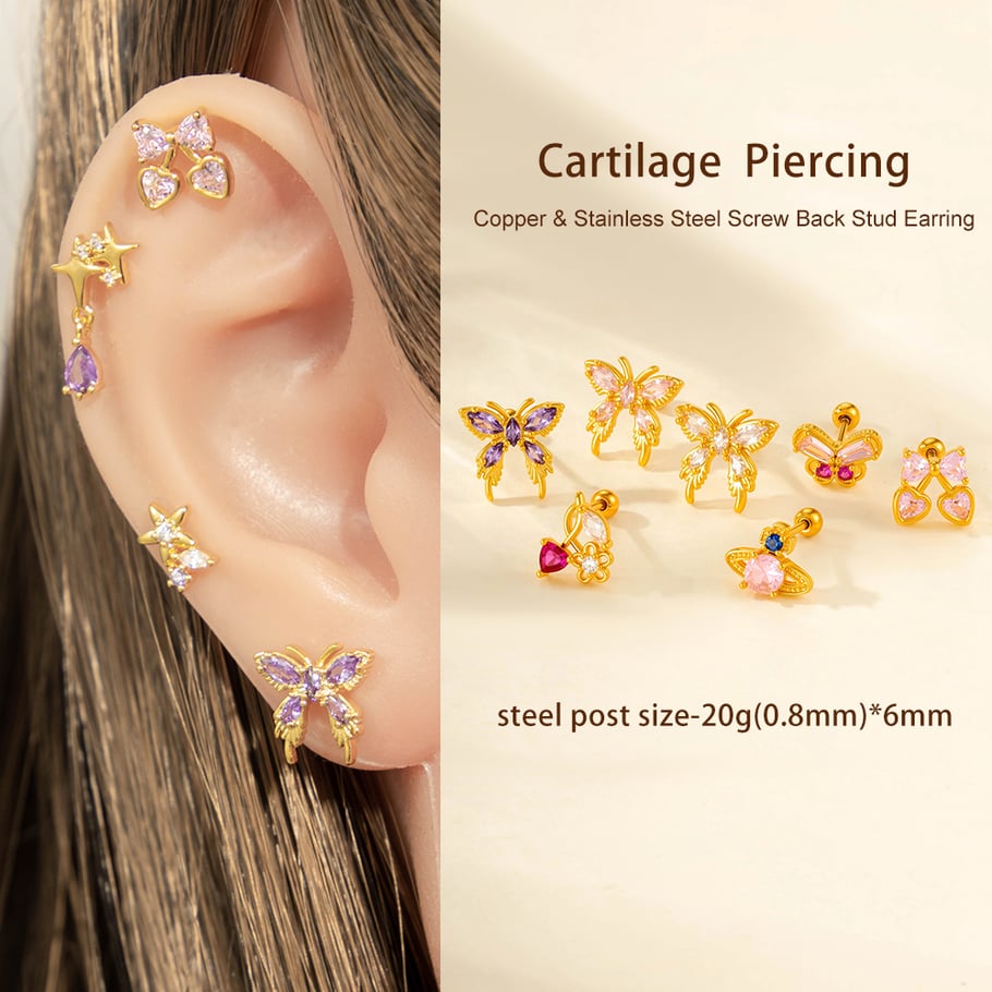 Pendientes de mariposa de acero y titanio con circonitas para mujer (1 unidad) Imagen5