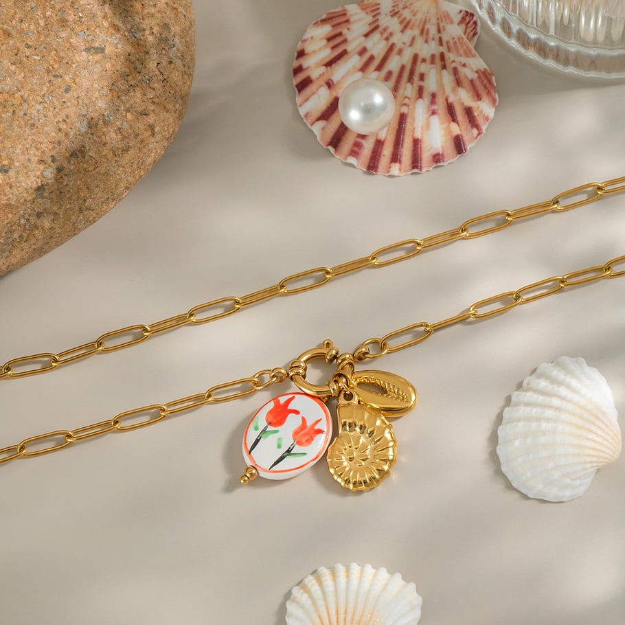 1 Piece Romantic Flower Stainless Steel  Gold Color Pendant Necklace Picture3