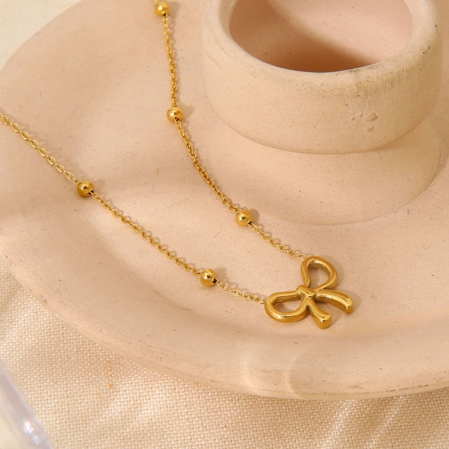 Colliers pendentifs pour femmes en acier inoxydable avec nœud papillon doux, série romantique Image3