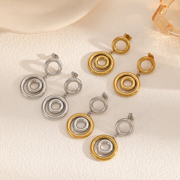 1 par de pendientes geométricos de acero inoxidable color dorado 2