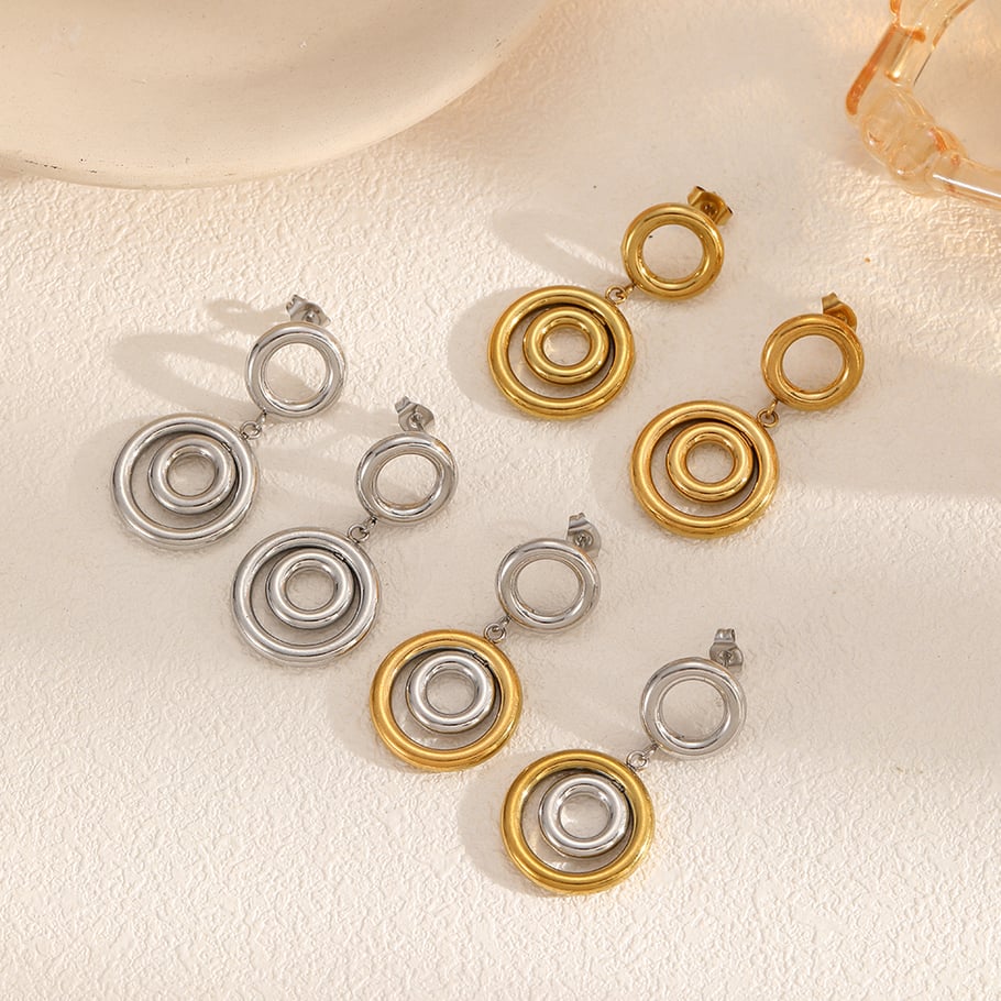 1 par de pendientes geométricos de acero inoxidable color dorado Imagen2