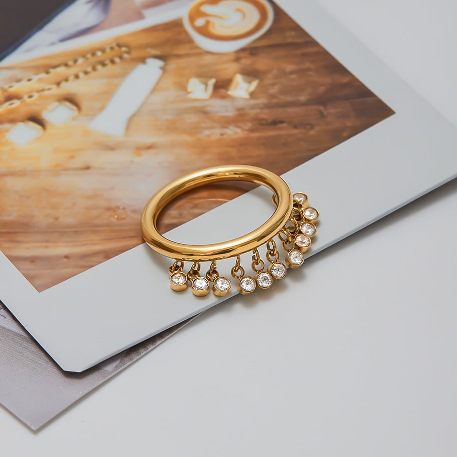 1 stuk luxe serie origineel ontwerp kwast roestvrij staal goudkleurige dames edelsteen ringen Afbeelding7