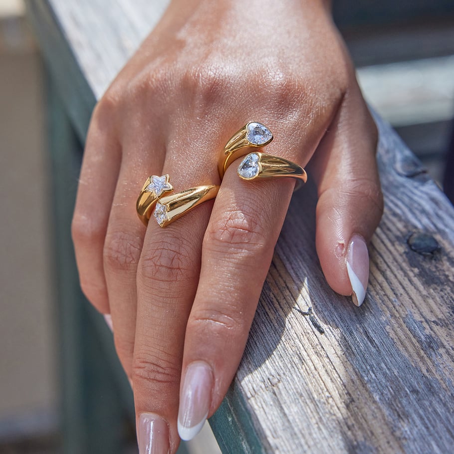 1 Piece Personality Star Stainless Steel Gold Color Women's Gemstone Rings Picture5