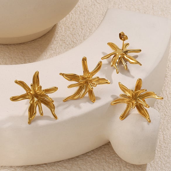 1 Paar Ohrstecker aus Edelstahl in Blumenform, goldfarben