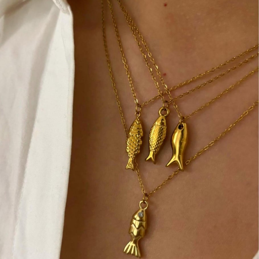 1 stuk vis roestvrij staal goudkleurige hanger ketting Afbeelding3