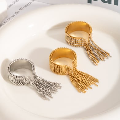 1 anello con nappa in acciaio inossidabile color oro h5 Immagine3