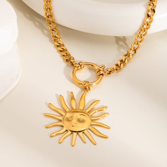 1 pezzo di collana con ciondolo a forma di sole color oro retrò 2