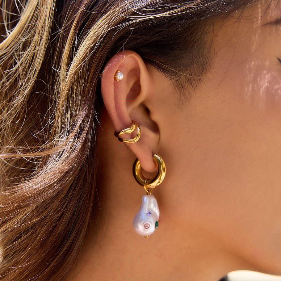 1 paire de boucles d&#39;oreilles pendantes asymétriques colorées en acier inoxydable couleur or pour femme Image4
