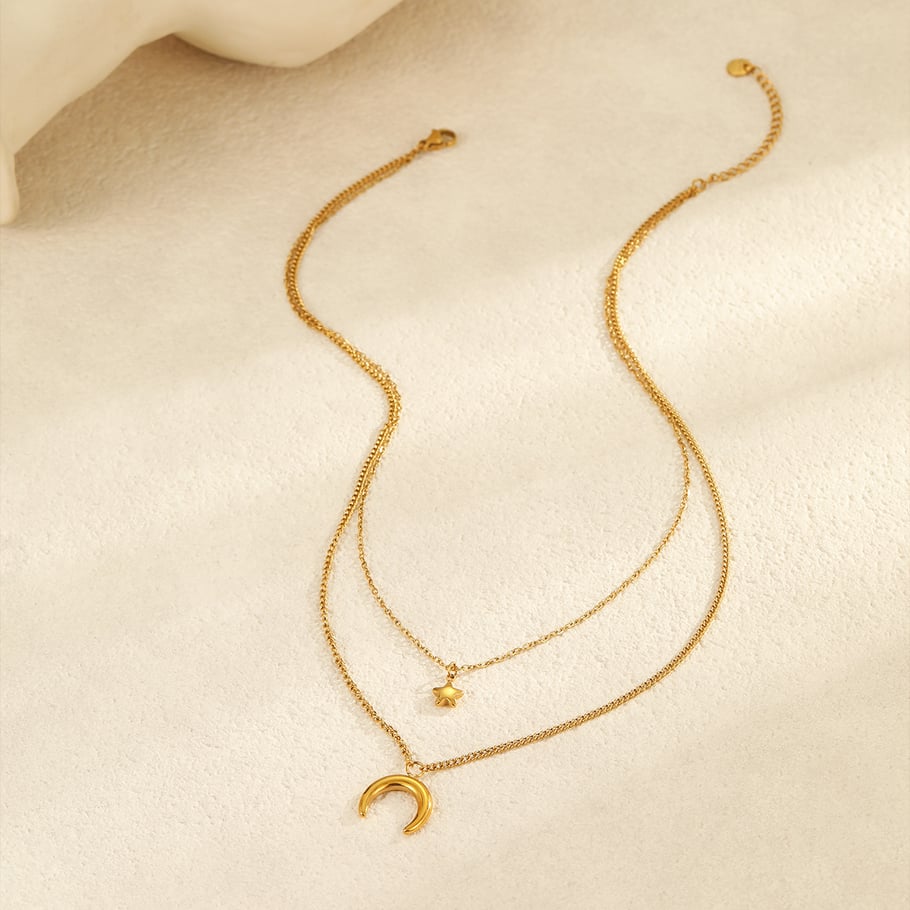 Elegant Sun/Moon Stainless Steel Gold Color Women's Layered Necklaces h5Picture2