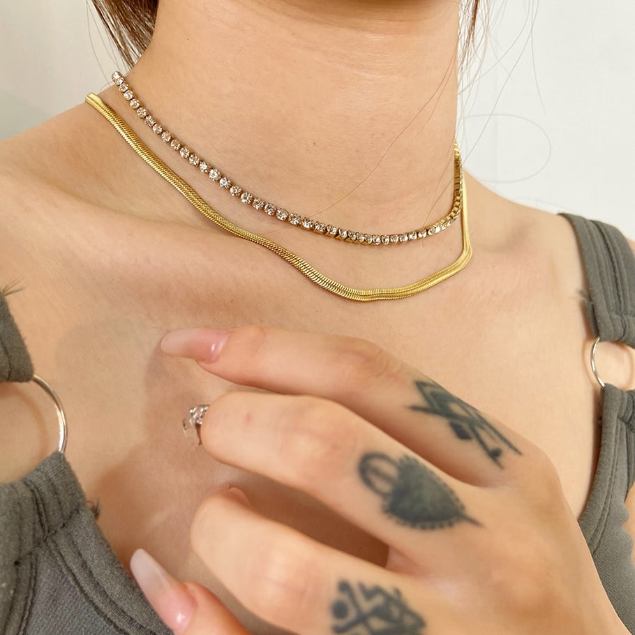 1 par de collares geométricos de acero inoxidable en capas para mujer, de la serie Simple Daily Imagen4