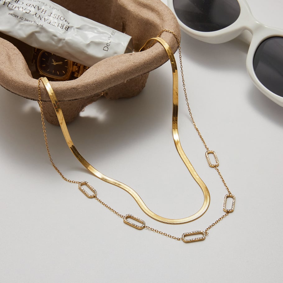 1 collar de cadena de acero inoxidable dorado con diseño geométrico informal para mujer Imagen5