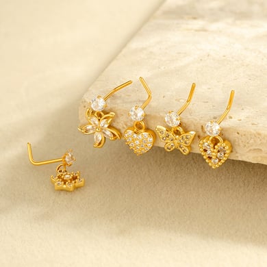 1 paire de piercings de nez pour femme en forme de cœur simple, couleur cuivre et or, zircone h5 Image4