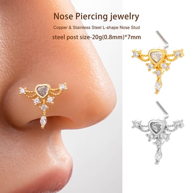 1 pièce de piercing de nez délicat en forme de cœur en cuivre doré et zircon pour femme h5 Image4